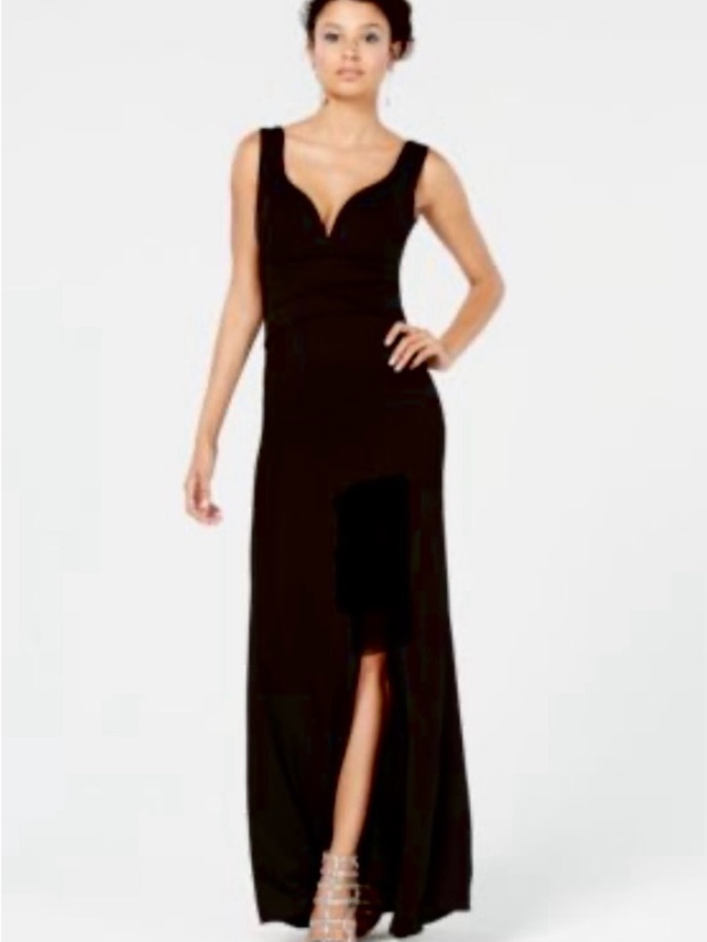 Tahari Black Sleeveless Sweetheart Lined Maxi Dress with Front Slit